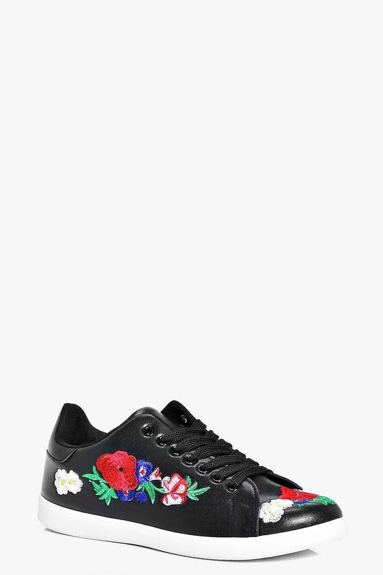 Jessica Floral Embroidered Lace Up Trainer